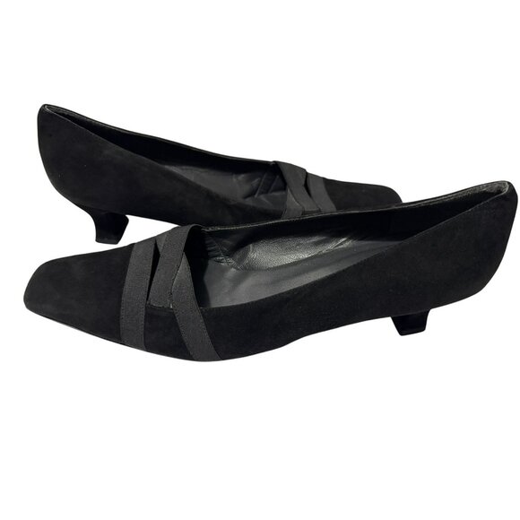 Stuart Weitzman Black Suede Leather Square Toe Kitten Heel Shoes Pumps XCross 8M - Picture 5 of 11